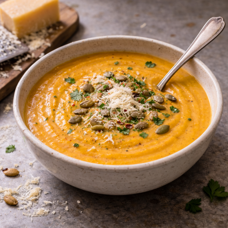 Creamy Pumpkin Soup with Parmesan Cheese